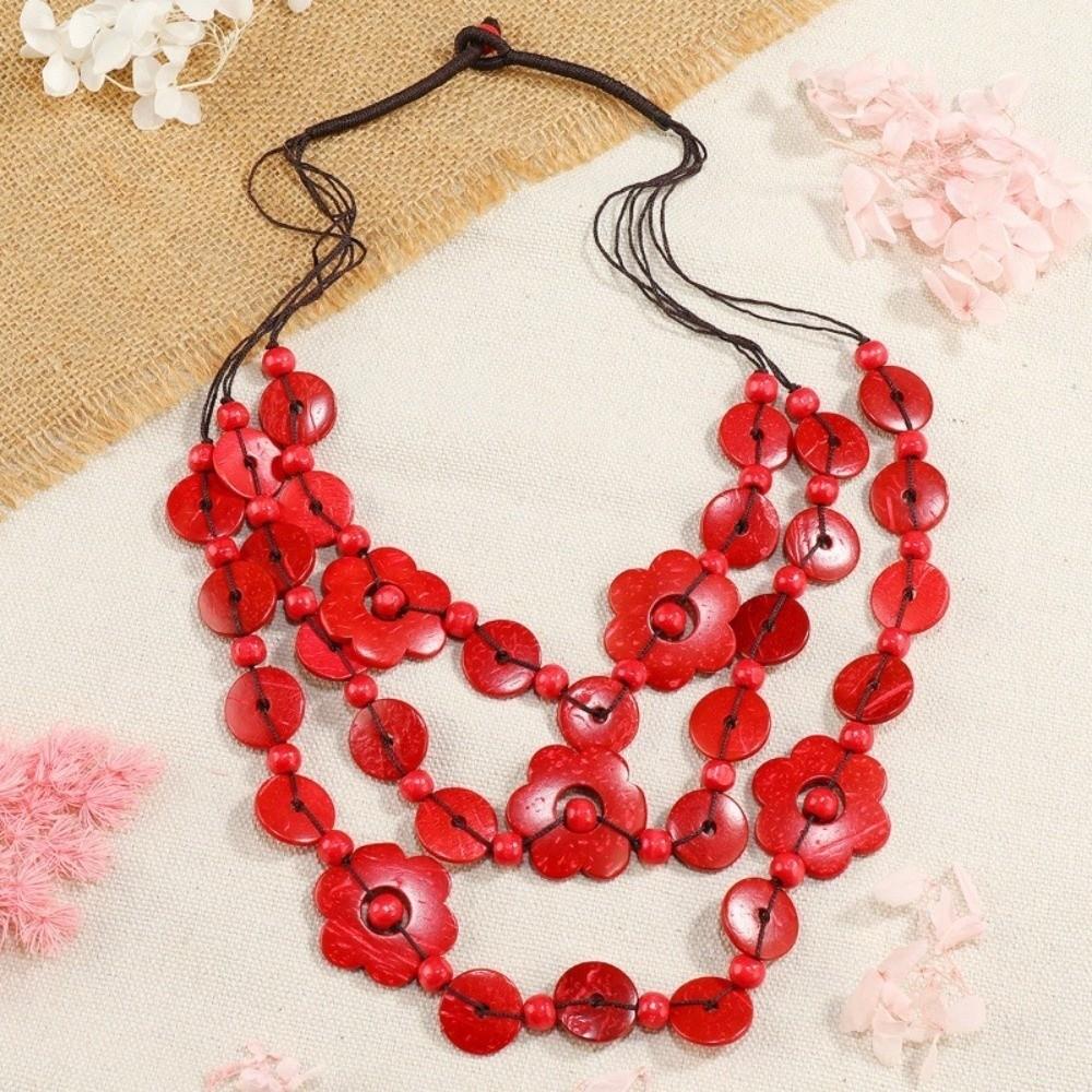 Wood Pendant Maxi Necklace Bohemian Flower Necklace Collar Ethnic Statement Choker