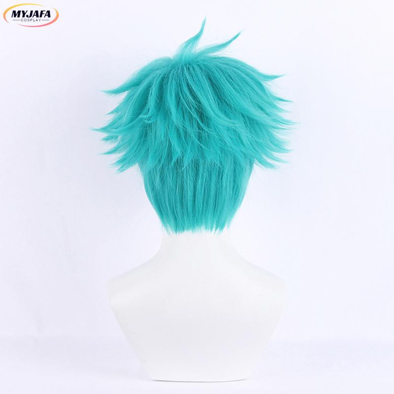 Heartsteel Aphelios Cosplay Wig LOL Cosplay Short Blue Green Heat Resistant Synthetic Hair Game Anime Wigs + Wig Cap