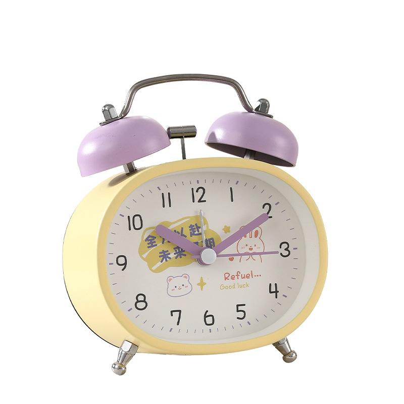 High-value macaron candy color cartoon children's ringing alarm clock sweep seconds silent night light clock watch