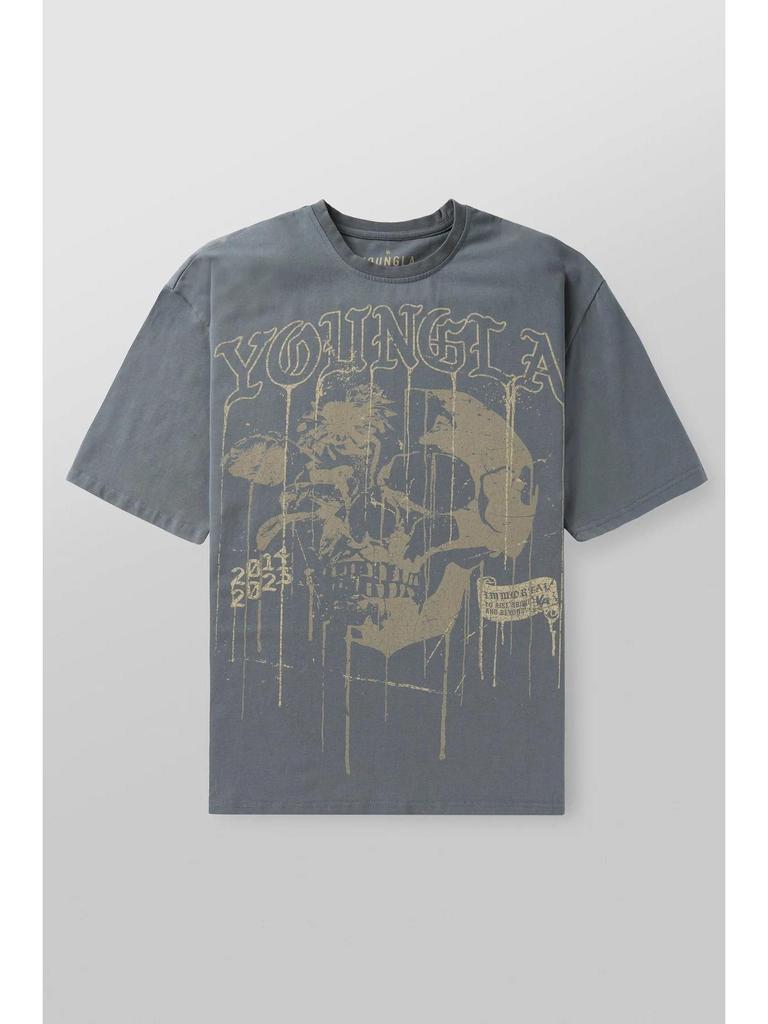 Pánské letní bavlněné tričko YOUNG LA s potiskem lebky, volného střihu - kulatý výstřih, krátký rukáv, fitness a běžecké oblečení