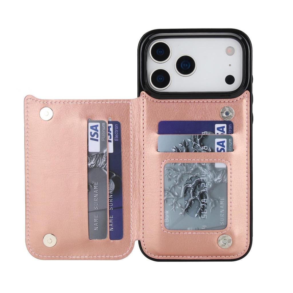 Kožené stojánkové pouzdro pro iPhone 17 Pro Max s držákem na karty a dvojitým zapínáním