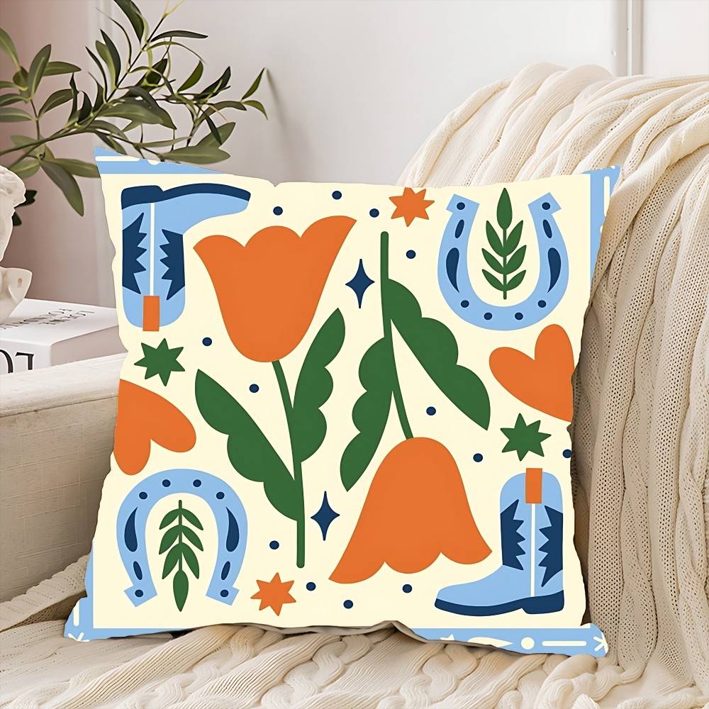

Cute Cartoon Flowers Pillow Case Throw Pillow Cover Nordic Vintage Style Cushion Covers Home Living Room Sofa Couch Seat Decor 16x16Inch