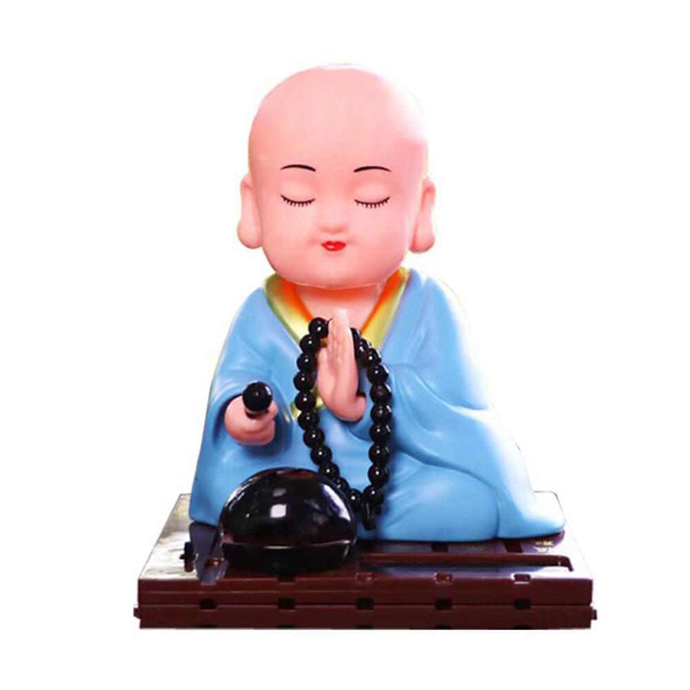 Soldriven Skakande Huvudmunk Prydnader Dansande Leksak Buddhistiska Munksfigurer Statyer Bil Hem Kontor Dekorationer
