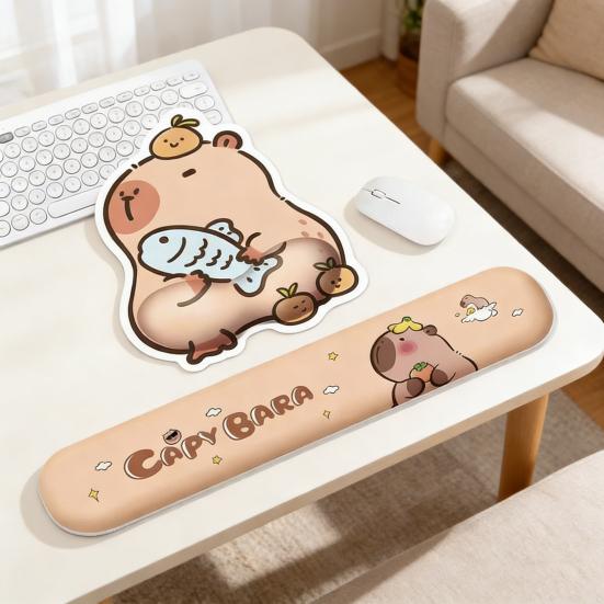 1/2Pcs Capybara Mouse Pad Keyboard Wrist Rest Non-Slip Rubber Base Mousepad Ergonomic Pain Relief Wrist Support Cushion PC Accessory