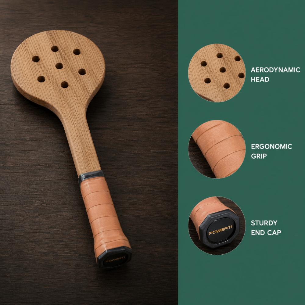 Wood Padel Training Paddle Perforated Head Tennis Practice Bat Ball Hitting Drill