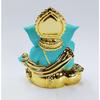 Gaddi Ganesha Resin 3 X 3 Gold Fluro Green Ganesh Idol for Car Dashboard Small Ganesha Murti Ganpati Idol for Home Decor Puja Lord Ganesh Statue