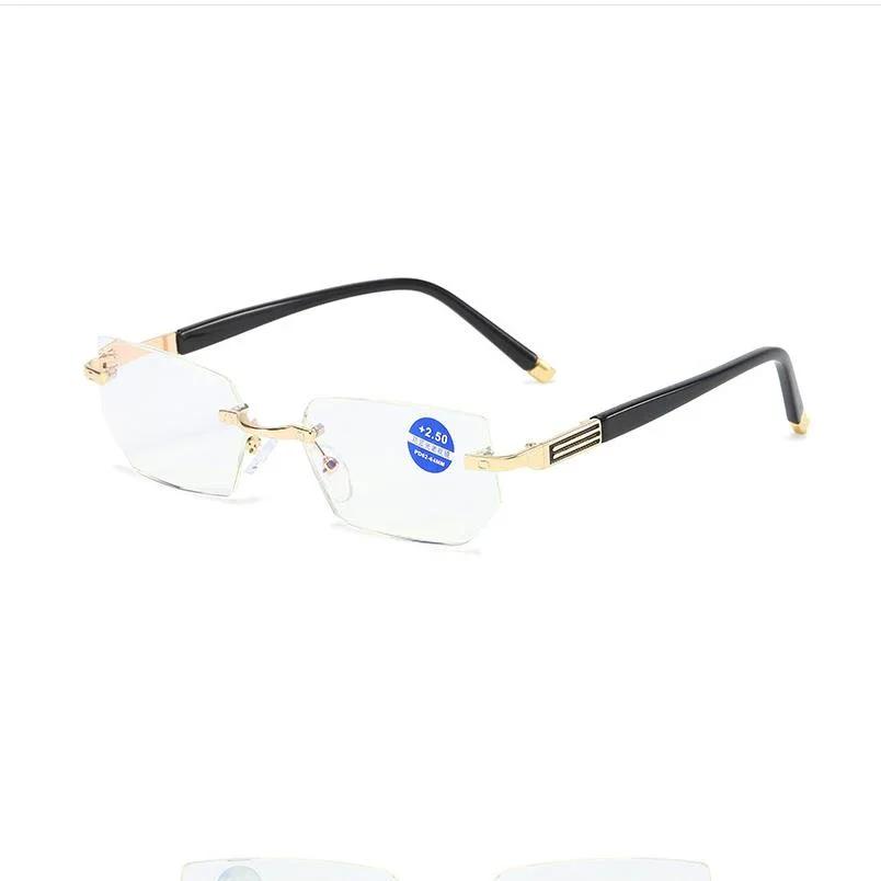 Men Women Fashion Reading Glasses Vintage Square Rimless Far Sight Prescription Glasses Unisex Retro Anti-Blue Hd Lens Hyperopia