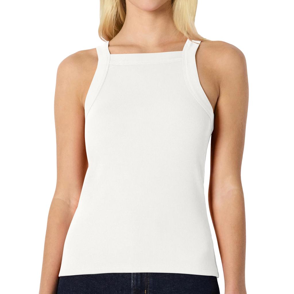 Women’s Ribbed Knit Square Neck Tank Top Sleeveless Fitted Stretchy Casual Basic Shirt for Everyday Wear