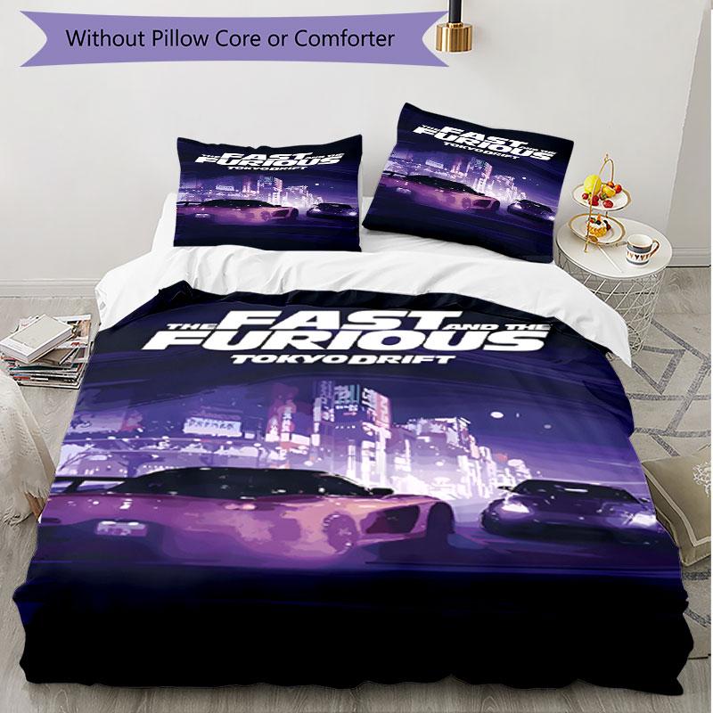 3pcs Duvet Cover Set (1*Duvet Cover + 2*Pillowcase, Without Core), Fast & Furious Print Soft All‑Season Bedding Set, Home Bedroom Decor Gift