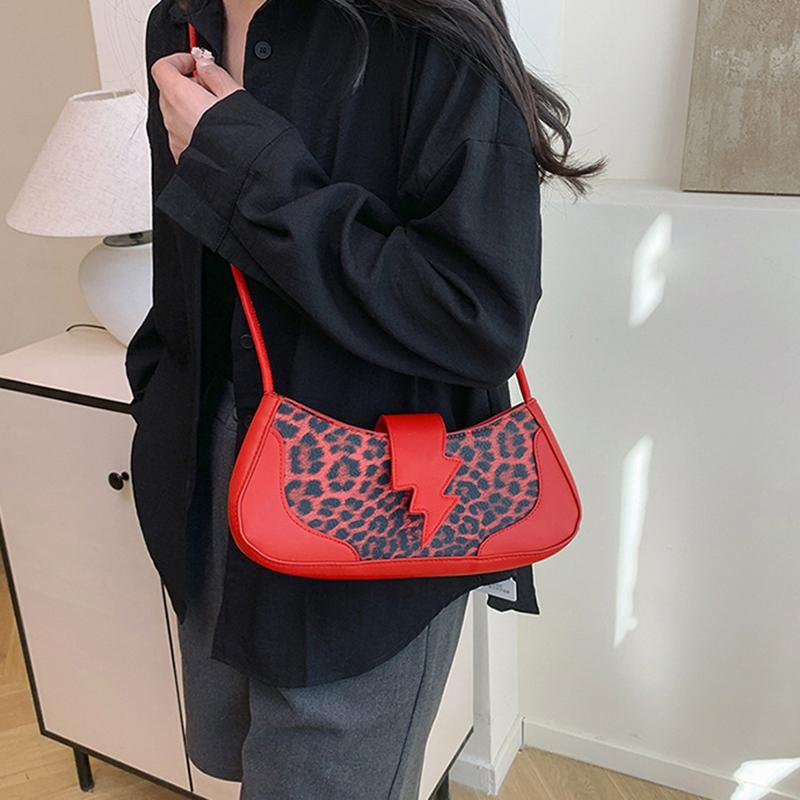 Leopard Print Shoulder Bag PU Leather Underarm Bag with Zipper Closure Cute Hobo Tote Handbag for Women Work Travel AVE