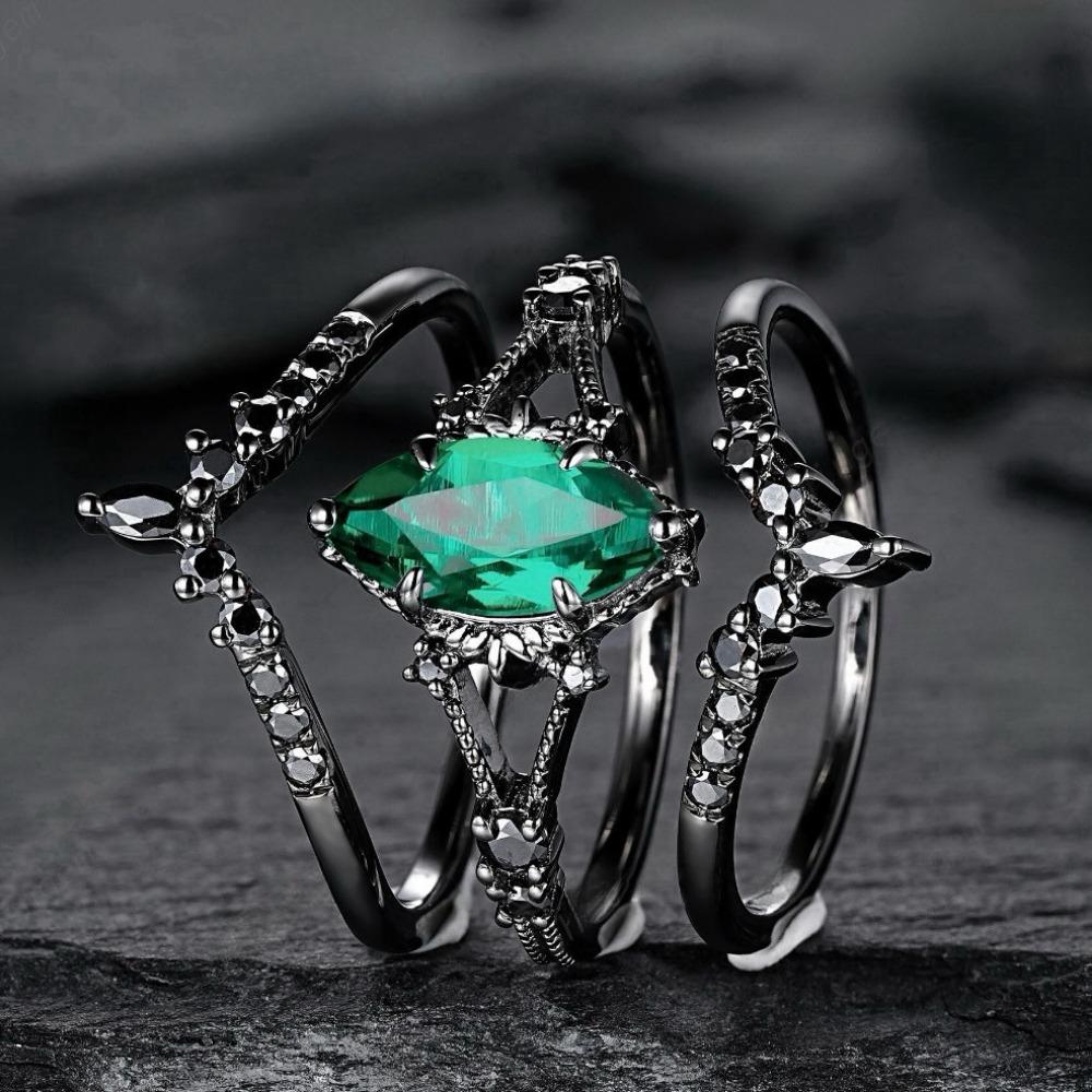 Luxe Mode Set Ring Gun Zwart Ingezette Gekleurde Diamanten Ring Europees en Amerikaans Ins Verlovingssieraden Damesring