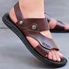 Men's sandals summer new breathable casual youth trend beach shoes non-slip open-toe dual-purpose soft leather cool slippers
