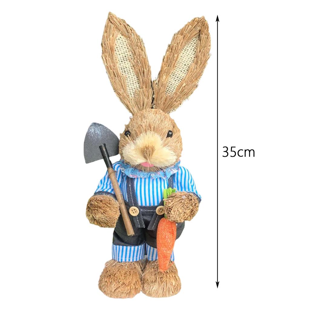 Stroh Kaninchen Statue Cartoon Stehende Häschen Statuen Gartenstatuen Osterhase Figur für Regal Schlafzimmer Veranda Schreibtisch Deko