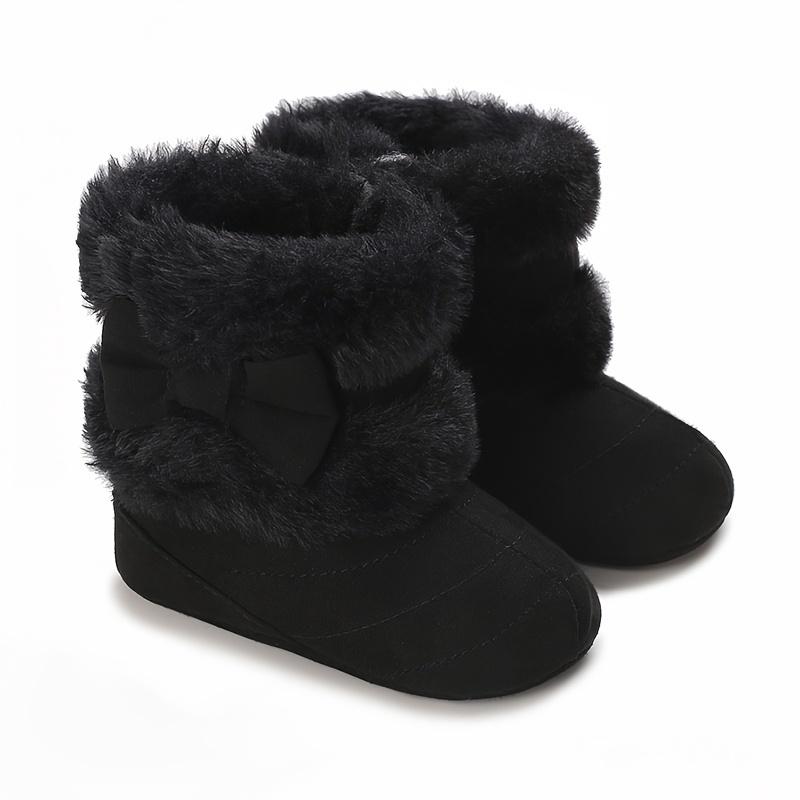 Cute Bowknot Comfortable Boots for Baby Girls Soft Warm Plus Fleece Boots for Indoor Walking