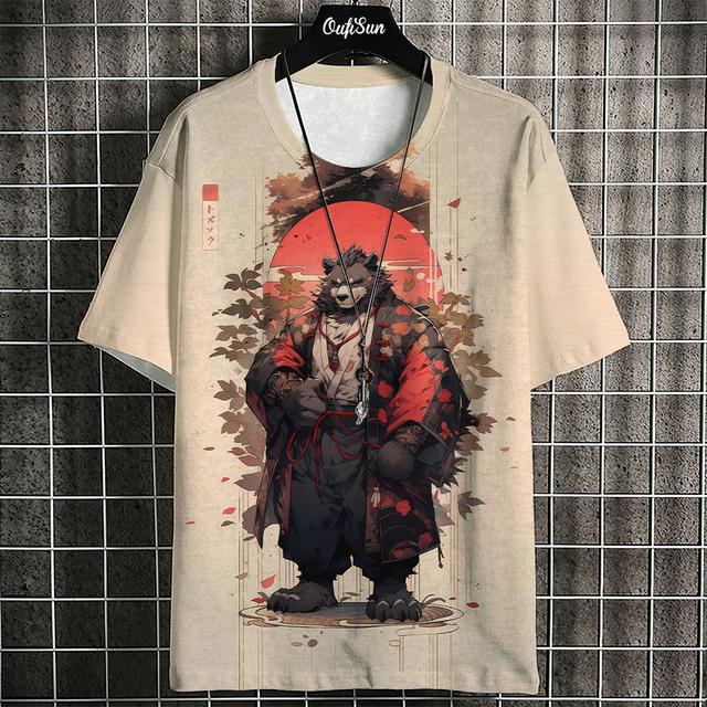 3D Ukiyo-E Animal Print Men's T-Shirt Summer Casual Oversized Short Sleeve T Shirt for Men Fashion Man Clothing Vintage Tee