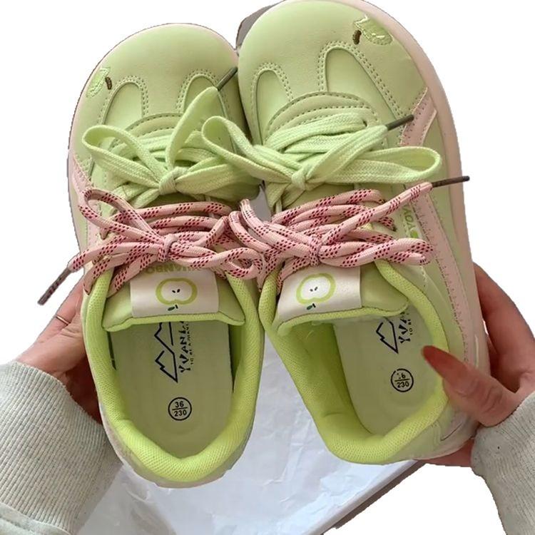 Green women's spring new niche thick baseplate shoes heightening bread shoes versatile casual sports shoes