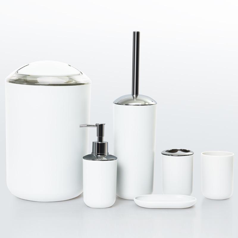 Bathroom Essentials: 6-Piece Set with Toothbrush Holder, Soap Dish, Toilet Brush, and Trash Can
