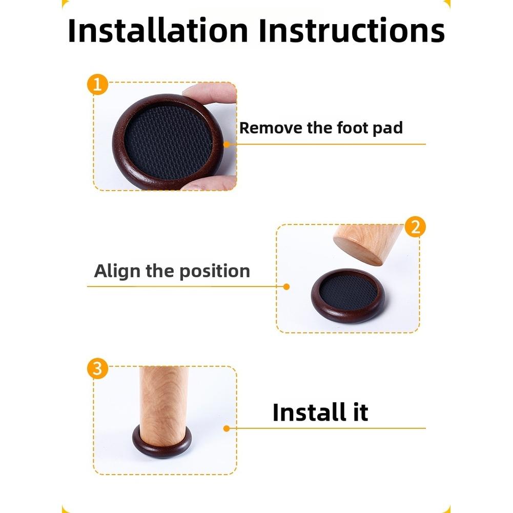 4pcs Non Slip Furniture Leg Pads Wood Grain Color Round Foot Protectors For Sofa Chairs Tables Easy Installation