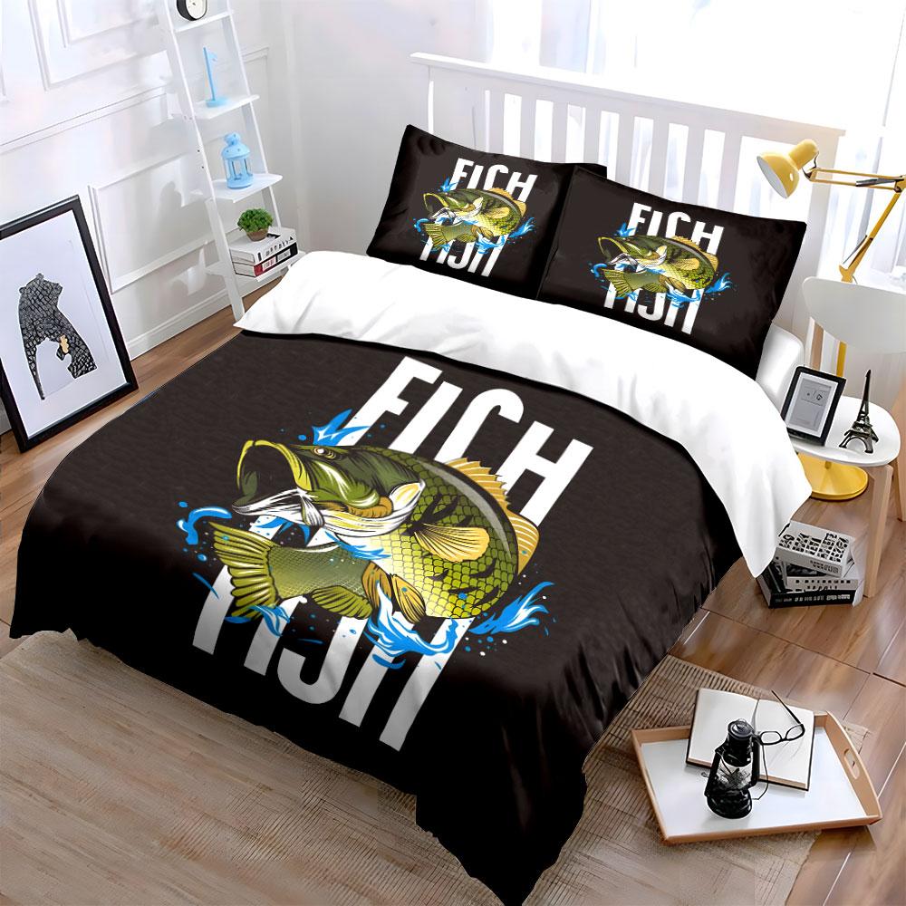 Fishing-Themed Three-Piece Set Soft Comfortable Duvet Cover Bedding Set Included 1*Duvet Cover & 2*Pillowcases, Gift