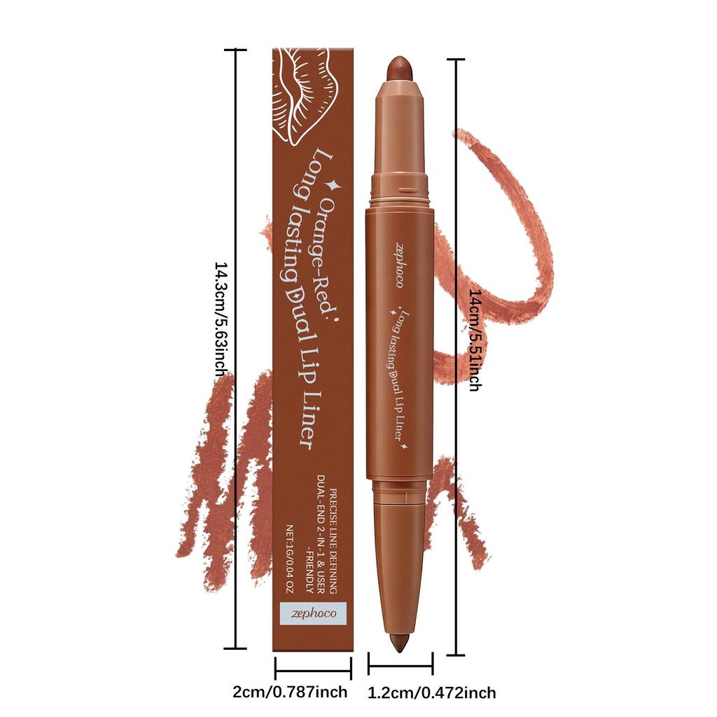 Zephoco Soft & Moist Double-Ended Lip Liner (Orange-Red) – Lightweight, Highly Pigmented, Long-Lasting Daily Lip Makeup.
