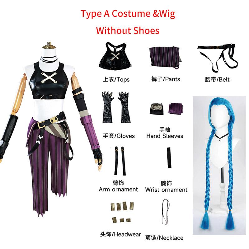 Arcane Jinx Cosplay Costume Wig Hair Anime Jinx Cosplay Shoes Boots For Girl Women Role Play Party Carnival Outfits