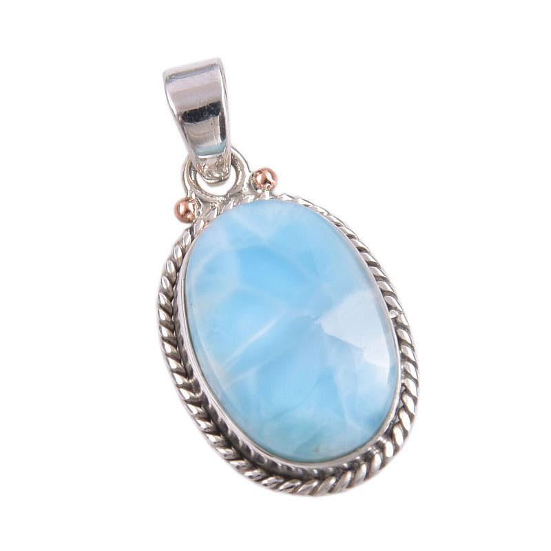 Natural Republic Larimar Gemstone Handmade 925 Solid Silver Pendant 1.50" o8n21