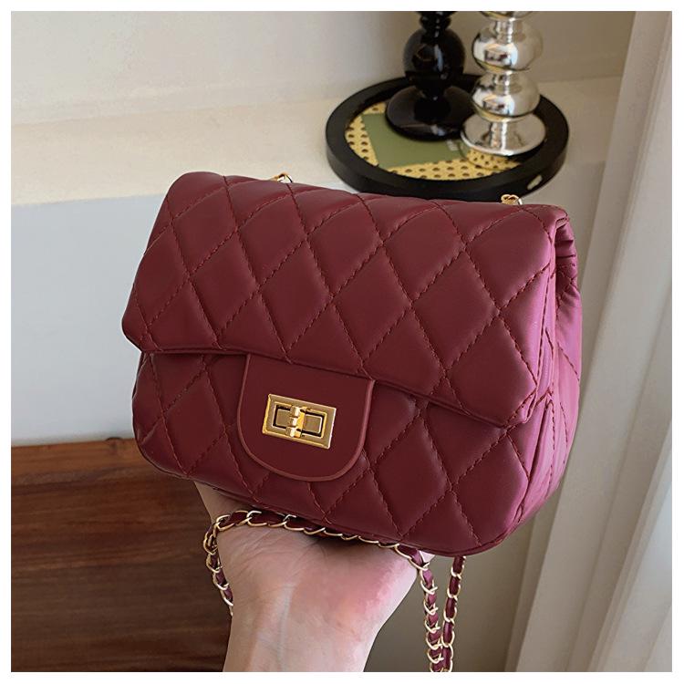 2024 Spring Women's Argyle Chain Crossbody Bag - High-End Fashion with Little Golden Ball Accent