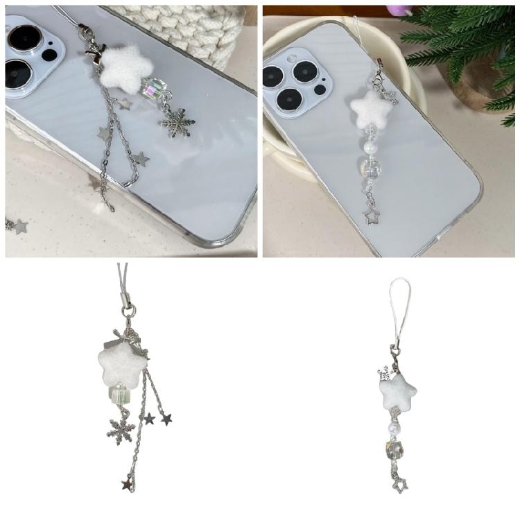 Unique Flocking Snowflake Star Phone Charm Winter Phone Jewelry Fashion Phone Ornament for Trendy Women Seeking Winter