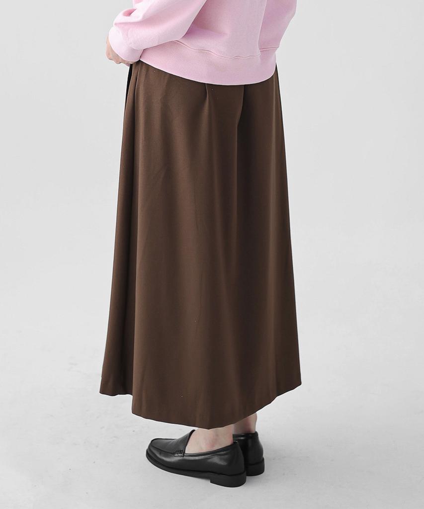 Keullaepeu Elastic Banded Pleated Long Skirt_Brown