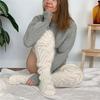 Hollowed Out Knitted Over Knee Long Socks for Women Winter Fall Thigh High Stockings Solid Color Thermal Long Leg Warmer