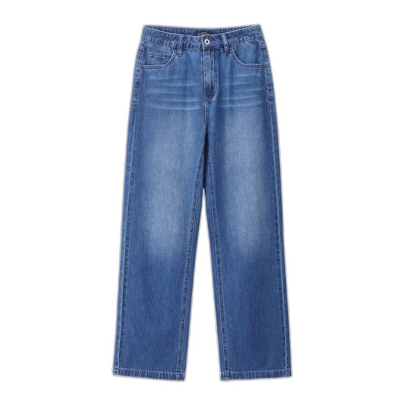 GIORDANO Women's Lightweight Pure Cotton High-Waist Straight Leg Jeans