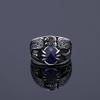 Luxury European and American Retro Trendy Men Domineering Inlaid with Blue Gemstone Rings, Punk Men's Eagle Wings Ring