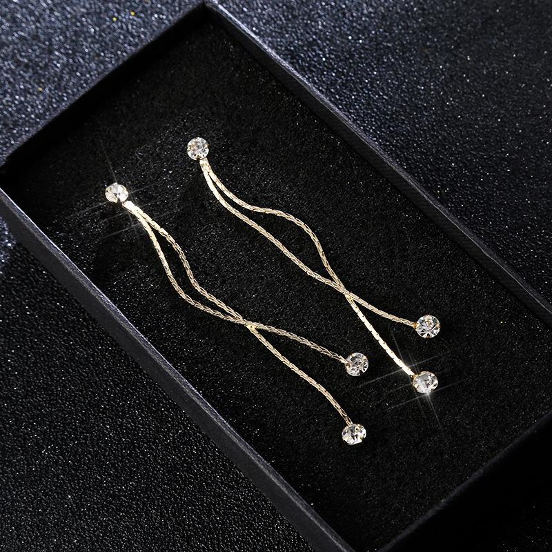1pcs Women's Linear Long Tassels Diamante Dangle Party Eardrop Earrings