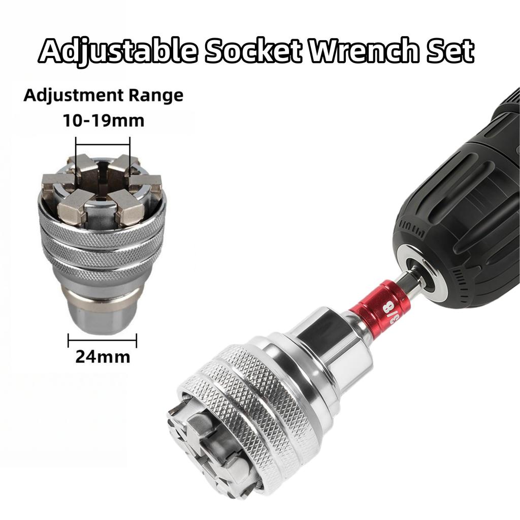 Adjustable Socket Wrench Set Multi-Function 3/8" Drive 10-19 Mm Adjustable Hex Universal Socket