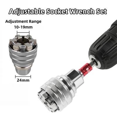 Conjunto de Chaves de Soquete Ajustáveis Multifuncional Encaixe de 3/8" 10-19 mm Soquete Universal Hexagonal Ajustável