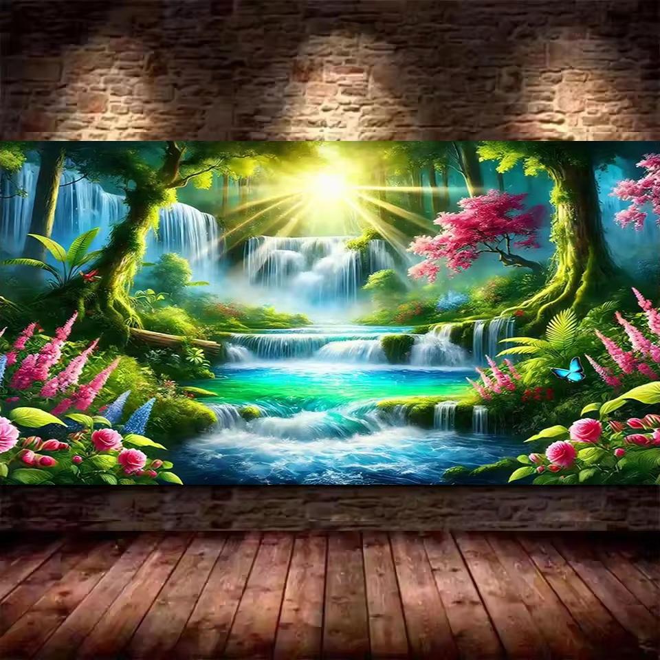 Beautiful Waterfall River and Flowers DIY Diamond Painting Cross Stitch Full Drills Diamond Mosaic New Collection Home Decor
