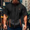Men's Casual Short-sleeved Sweatshirt. Loose And Breathable Solid-color Sweatshirt Jacket With Multiple Pockets And A Zipper.
