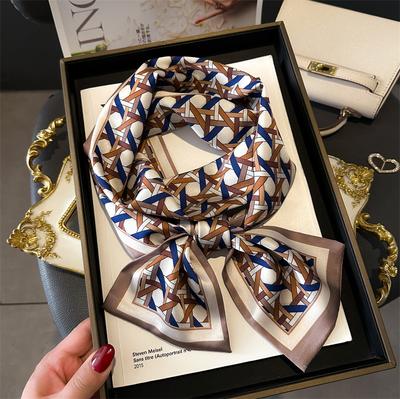 Simple Geometric Scarf Light Luxury Streamer Strap Bag Decoration Suit Scarf Small Long Headband Silk Scarf Women'S Printing Narrow