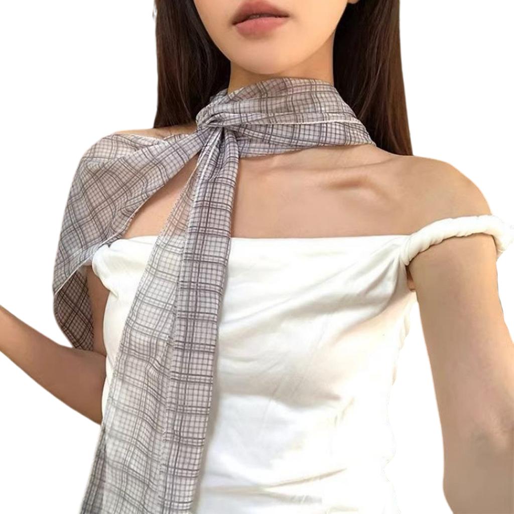 Women Skinny Scarf Checkered Thin Belt Long Tie Scarf Bag Handle Wrap Choker Elegant Scarf Decoration