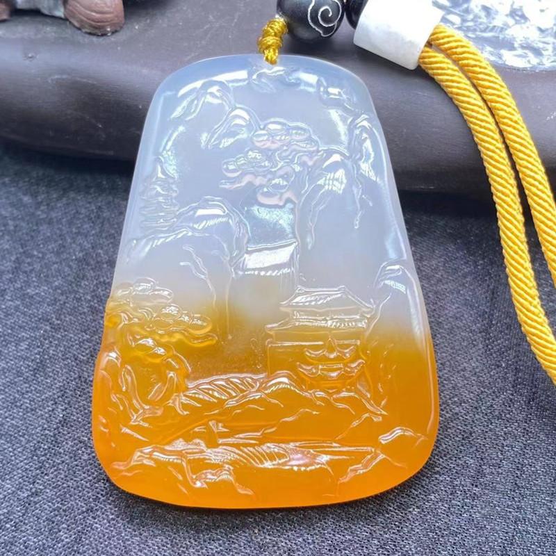 Pendant Pretty Guanyin Buddha Ruyi White Floating Yellow Necklace