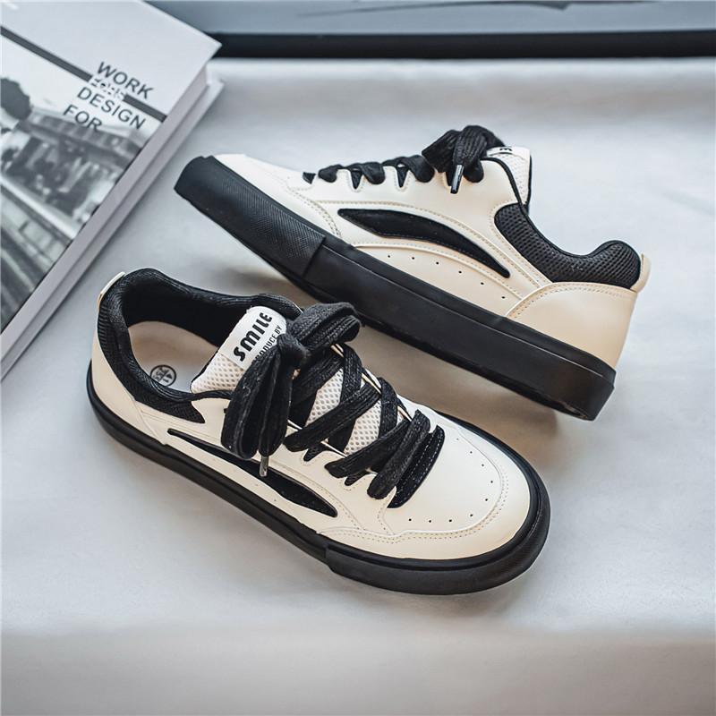 

Обувь для мужчин модная и универсальная, дышащая, новая обувь для хлеба 2025 года, низкая толстая подошва, нишевая студенческая обувь для скейтбординга для мужчин 39 чёрный