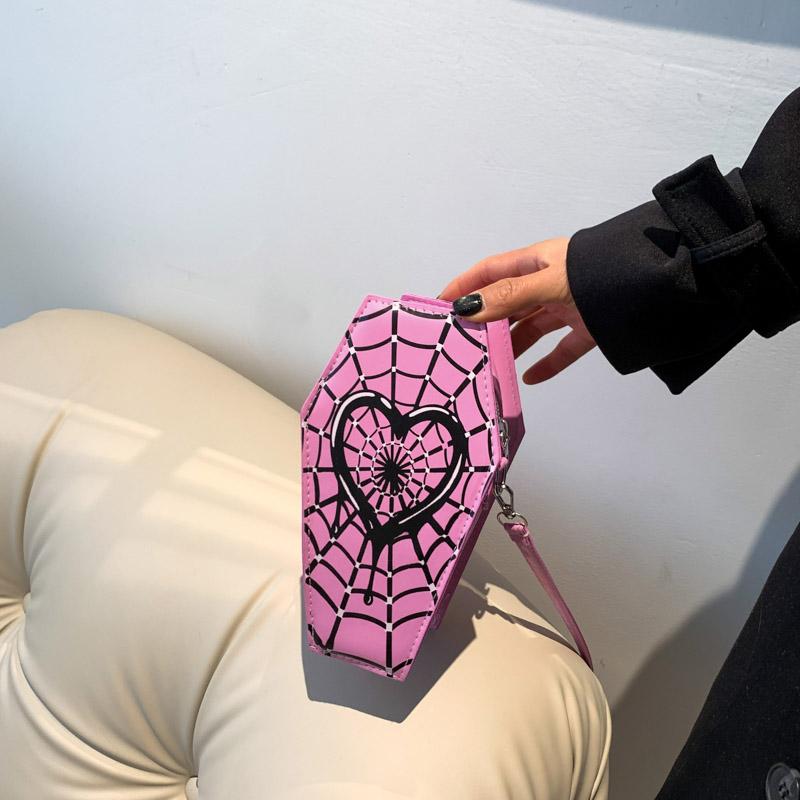 Women Creative Commuting Bag Large Capacity Coffin Shaped Simple Shopping Bag Spider Web Novelty Messenger Bag Trendy Sling Bag