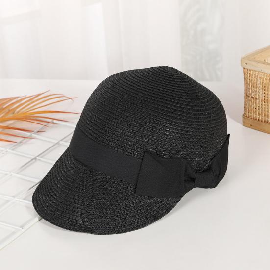 Chapeau de paille Large Ruban Noir Nœud Dôme Visière Plate Casquette de Baseball Léger Respirant Chapeau Protection Solaire