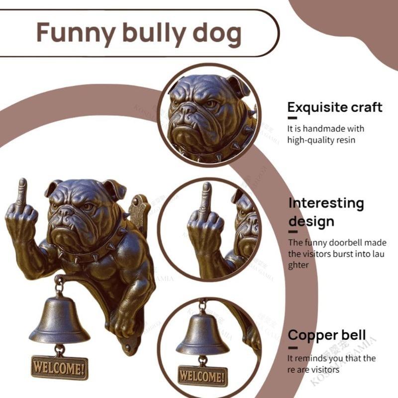 Rustic Cast Iron Doorbell Funny Vertical Middle Finger Bulldog Design Dog Door Ring Hanging Ornament For Front Door Decor