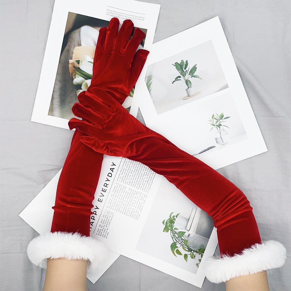 Cosplay Velvet Long Gloves Elastic Etiquette Mittens 55cm Christmas Gloves  Banquet