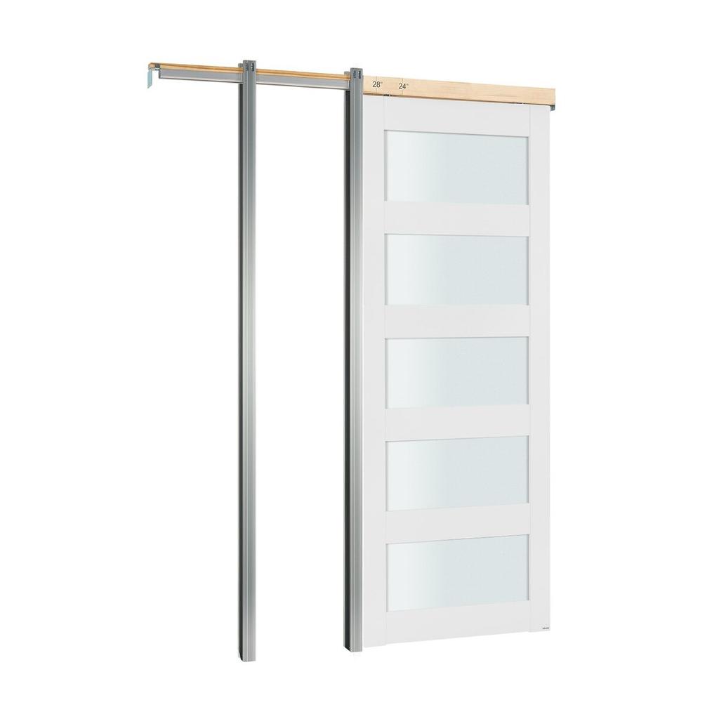 Sliding Pocket Door, 915 x 2035 mm, 5-Lite Frosted Glass Single Sliding Door with Hardware Kit, Sturdy Solid Wood & MDF Pocket Doors Slab with
