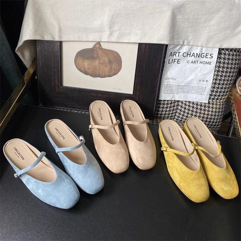 Square Head Bag Head Inner Height Increase Flat Bottom Super Fire Fashion National Style Low Half Slippers Women's Summer Wear and Muller Shoes Ma
