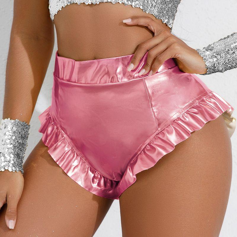 

Cross-Border High Waist Ruffles Bronzing Lead Dance Casual Shorts Pink L(Too big, no bullet)