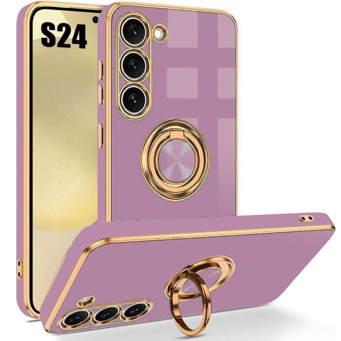 Coque - BOOLING - pour Samsung Galaxy S24 - TPU Souple - Violet - Anneau Rotatif 360°