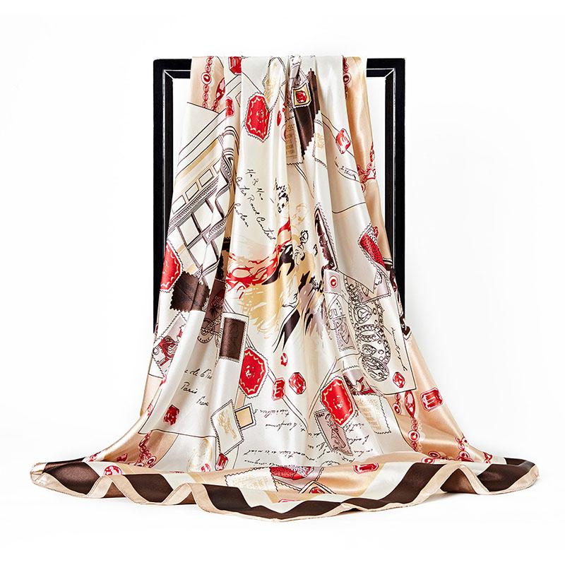 New Women Silk Scarf For Neck Hair Designer Bag Warp Soft Neckerchief Hijab Headscarf Female Foulard Print Paisley Scarf 90*90cm